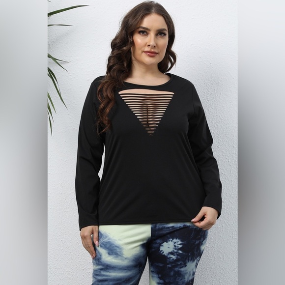 Plus Size Cutout Front Long Sleeve T-Shirt - Picture 1 of 4